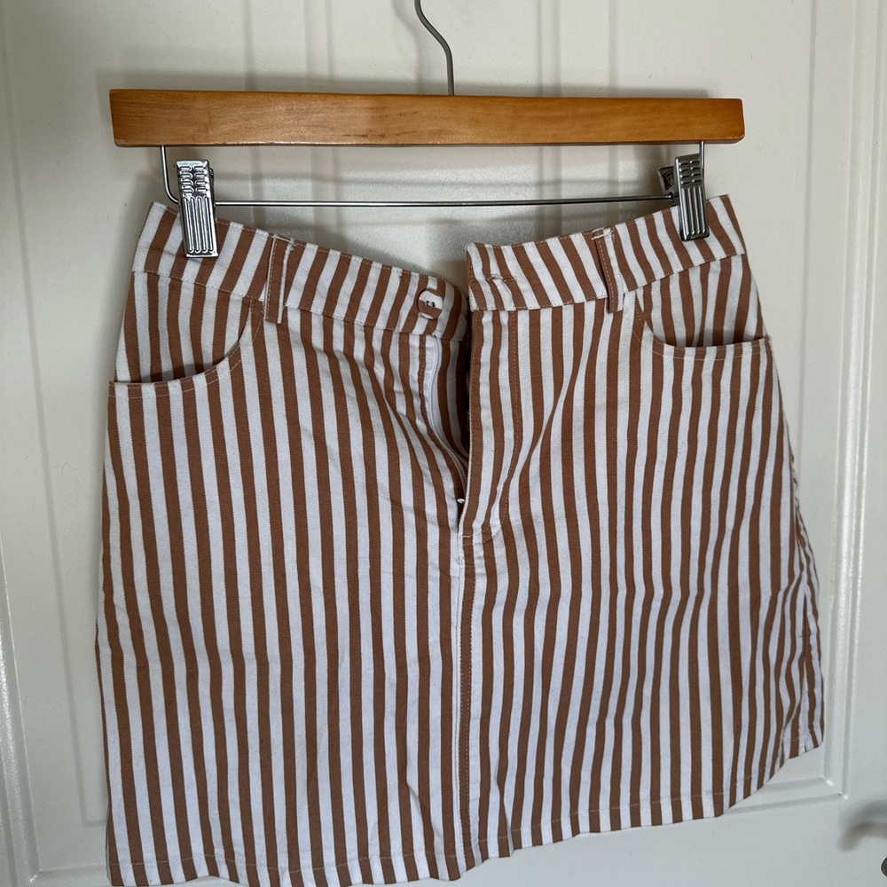 Forever 21 Brown and White Striped A-Line Skirt
